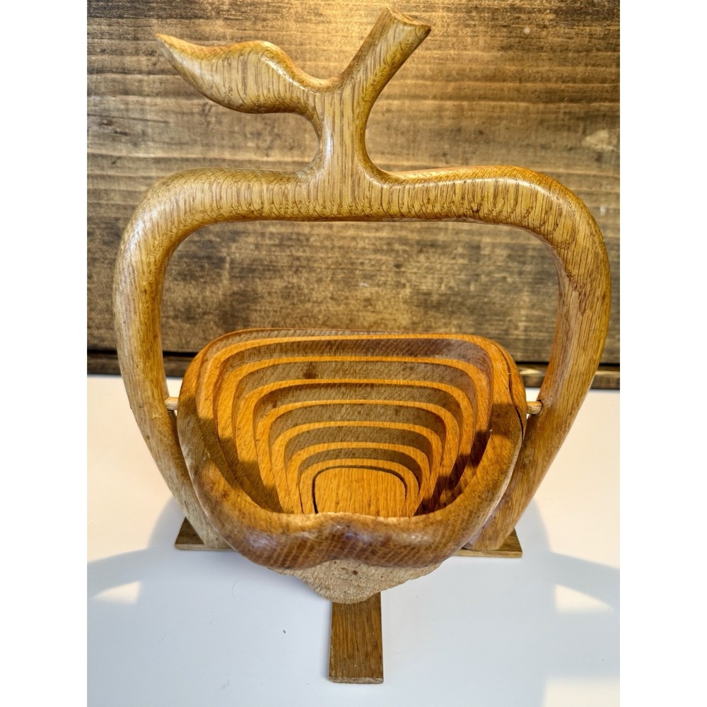 "Vintage ADOLE Hand Carved Wood‎ Basket Mid Century Modern Canon City CO"